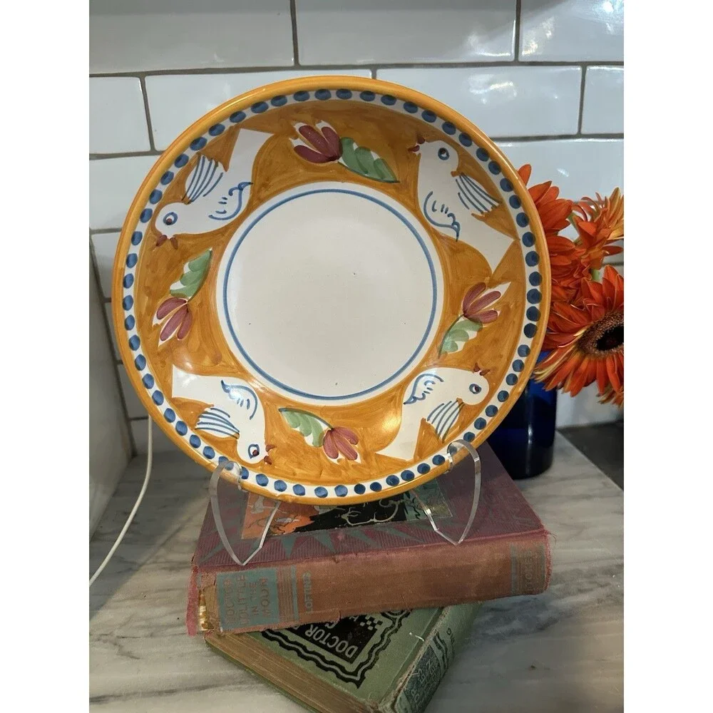 Vintage VIETRI SOLIMENE Bird Dove Serving Pasta Bowl Pottery 8